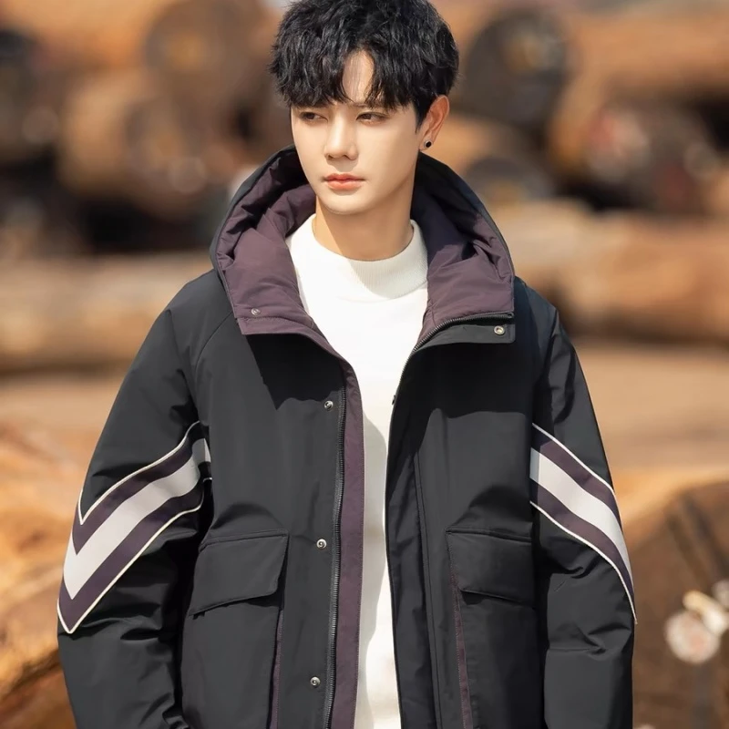 『山设』极寒90鸭绒连帽羽绒服户外工装百搭情侣款外套 C-869