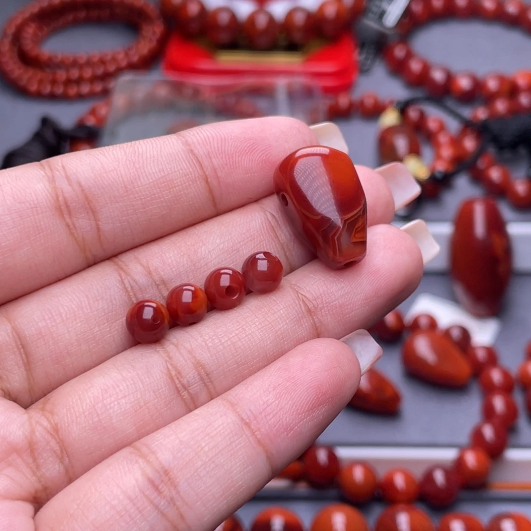 半***醋未镶嵌其他南红玛瑙6mm12mm瓦西双色圆珠和三通