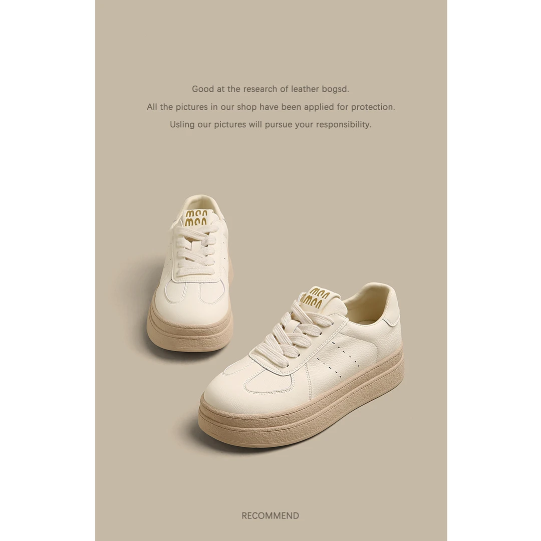 TOUCH MISS真皮德训鞋女2025新款夏季百搭增高板鞋运动厚底小白鞋