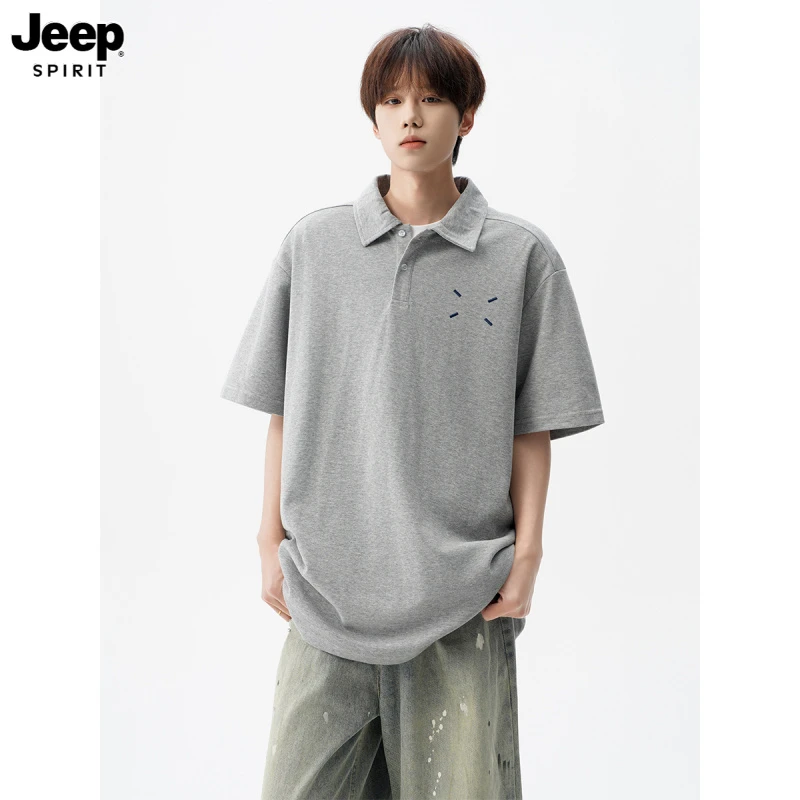 Jeep吉普潮流刺绣POLO衫短袖男生2025新款美式翻领半袖t恤上衣服