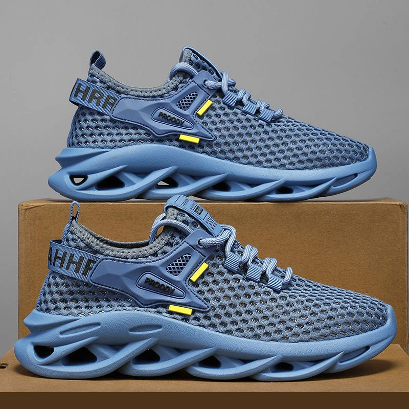 2025夏季新款日常跑步运动系带潮男鞋大网眼网布透气低帮运动网鞋