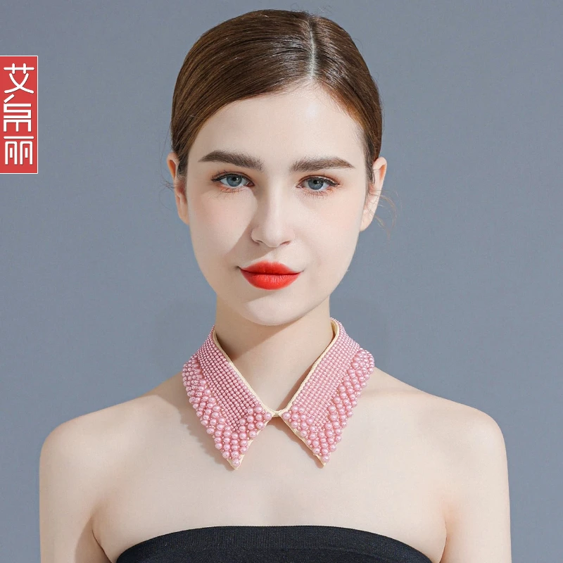 重工珍珠假衣领女百搭钉珠假领子四季装饰衬衫衬衣领多功能假领子