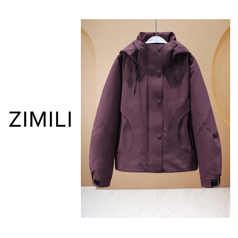 【亮哥女装】2025冬季新品锈红色90绒高蓬松轻户外连帽羽绒服86363