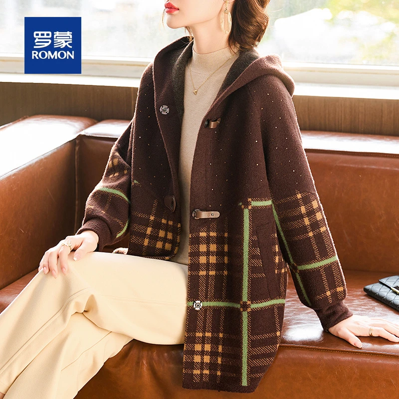 罗蒙妈妈装秋装针织衫2025新款洋气中老年女装秋季宽松毛呢外套