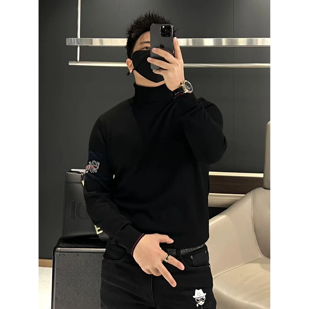 【马哥严选】秋冬潮流字母印肩男士潮流时尚百搭加厚纯色毛衣修身