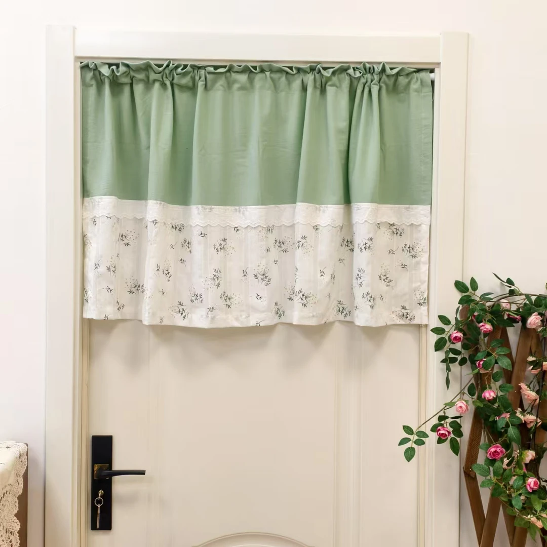 130✖️70绿色棉麻白色碎花拼接门帘