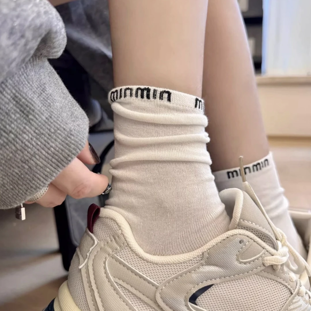 夏季miu格雷系灰色堆堆袜透气夏薄款女芭蕾风棉袜子中筒春秋长袜