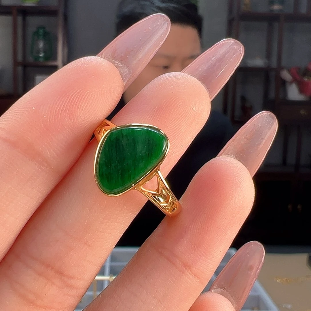 翡翠戒指银S925镶嵌戒指18