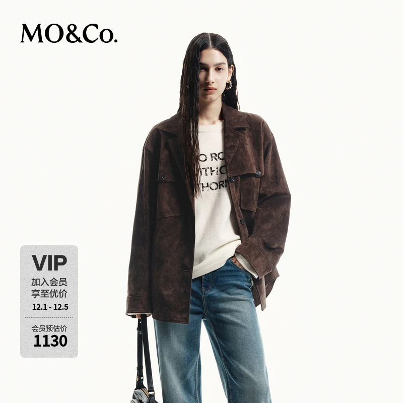 MOCO秋麂皮绒感翻领落肩廓形宽松外套MBD3COTT07