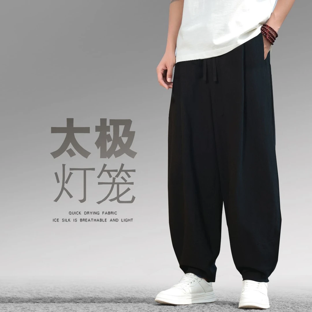 夏季中式休闲裤阔腿裤中国风男士灯笼裤汉服裤道服裤薄款太极裤子