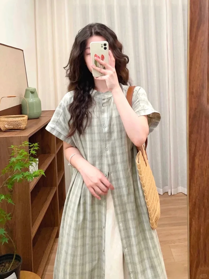 夏装搭配一整套2025新款叠穿上衣半身裙法式气质衬衫连衣裙女7080