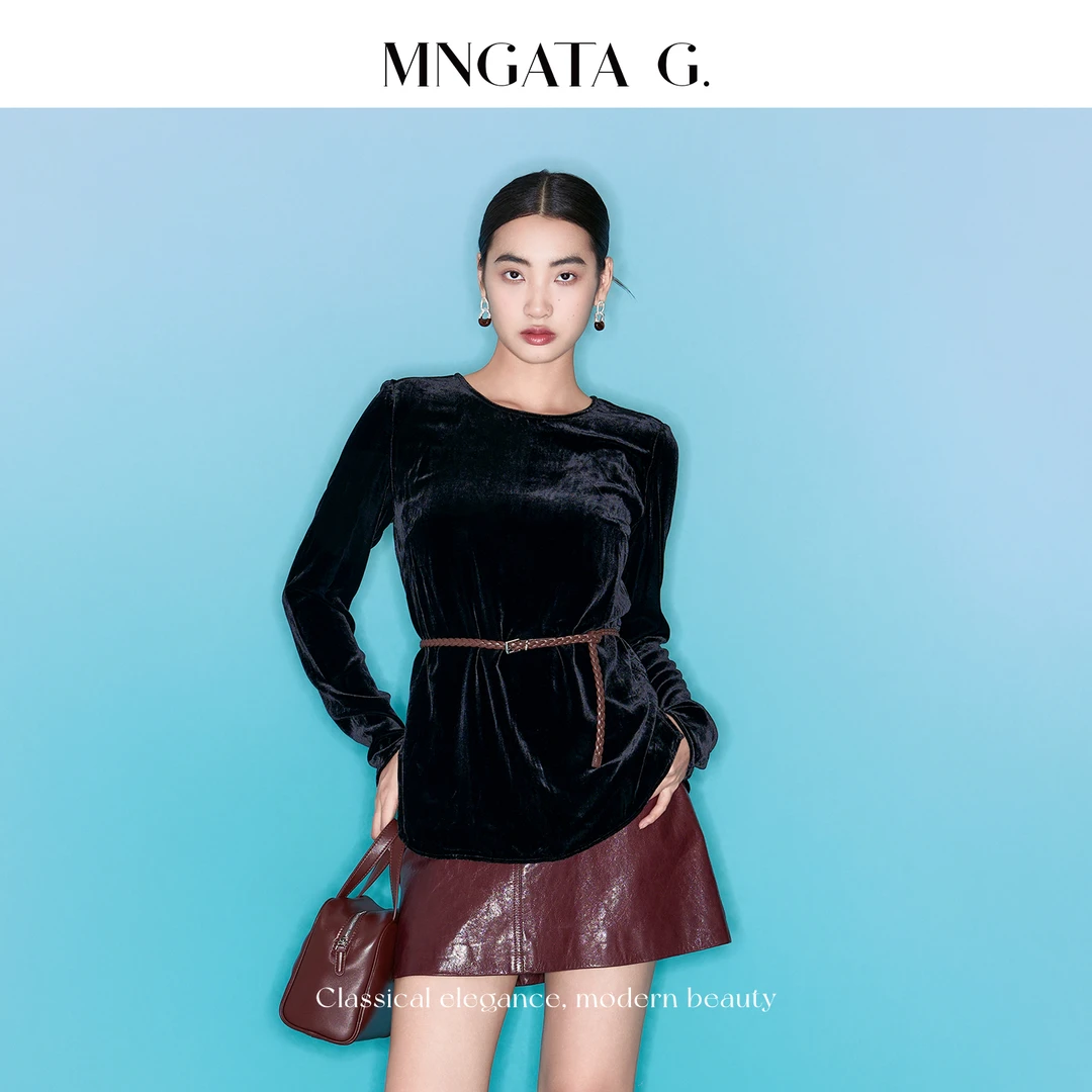 MNGATA G.宫小妍【真丝·镂空蝴蝶】新中式中国风秋冬上衣5080315