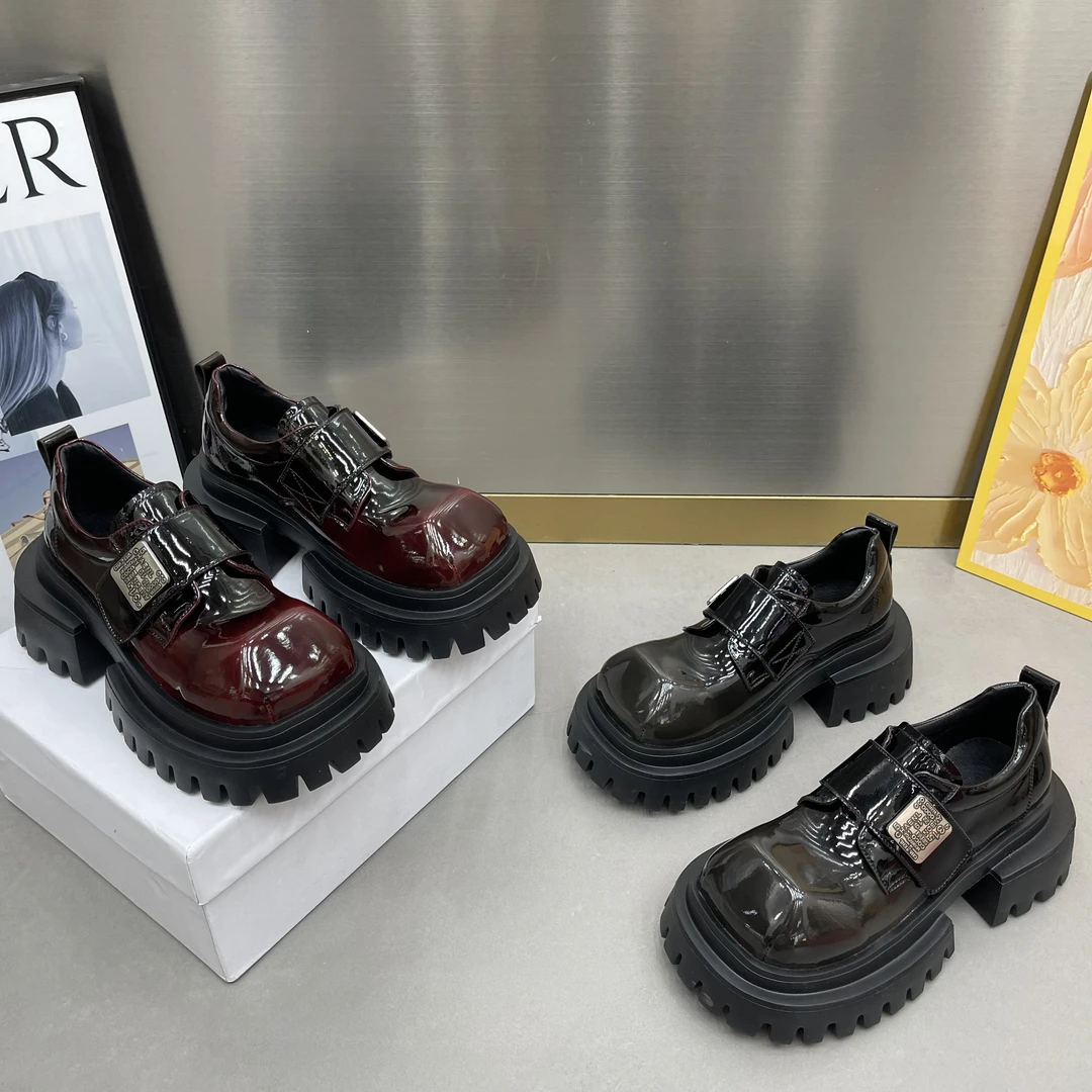 MSDD乐福鞋休闲风粗跟胶粘休闲春季漆皮时尚英伦风女士系带