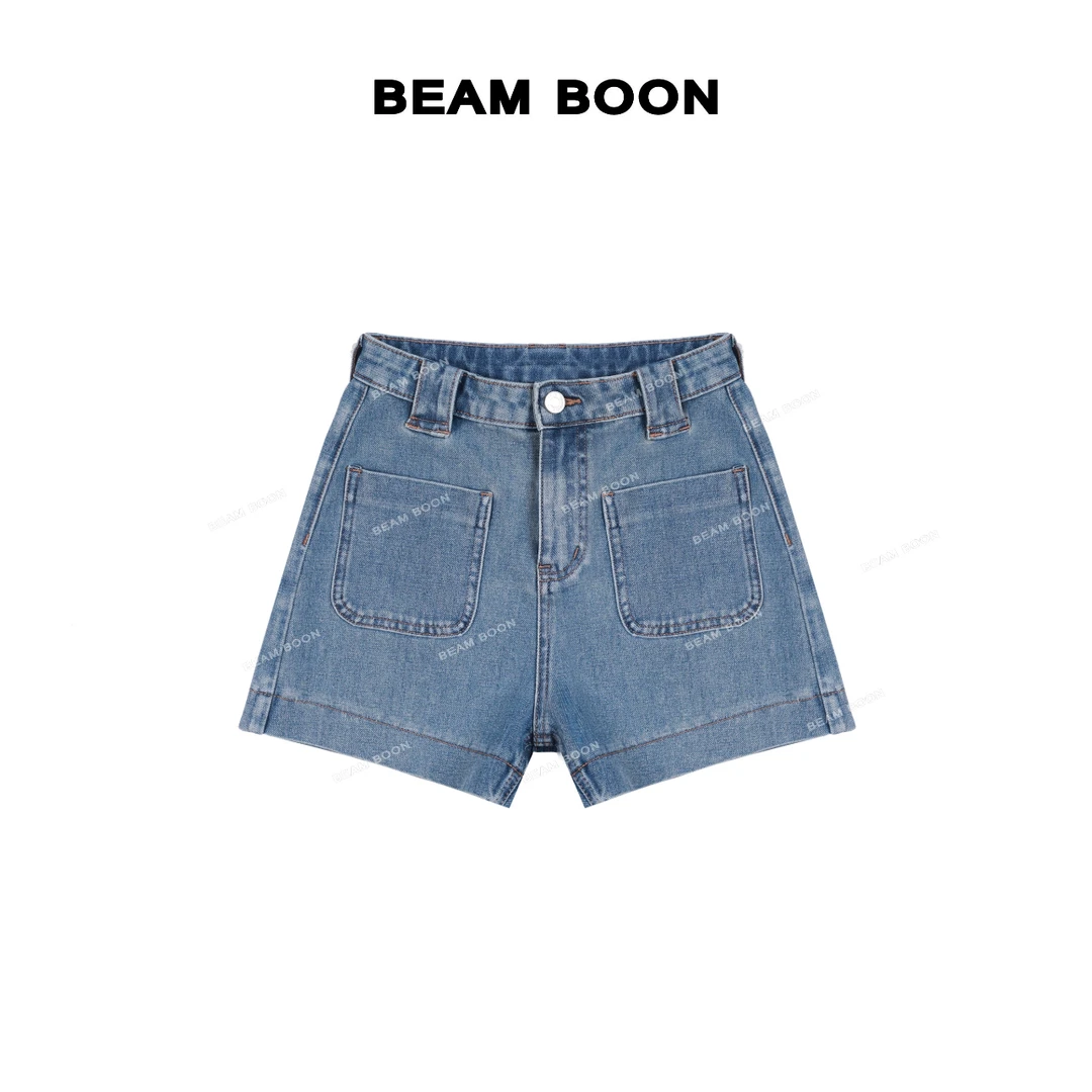 Beam Boon|【蓝调短裤】夏日必备！四面弹清凉高腰口袋显瘦牛仔短裤
