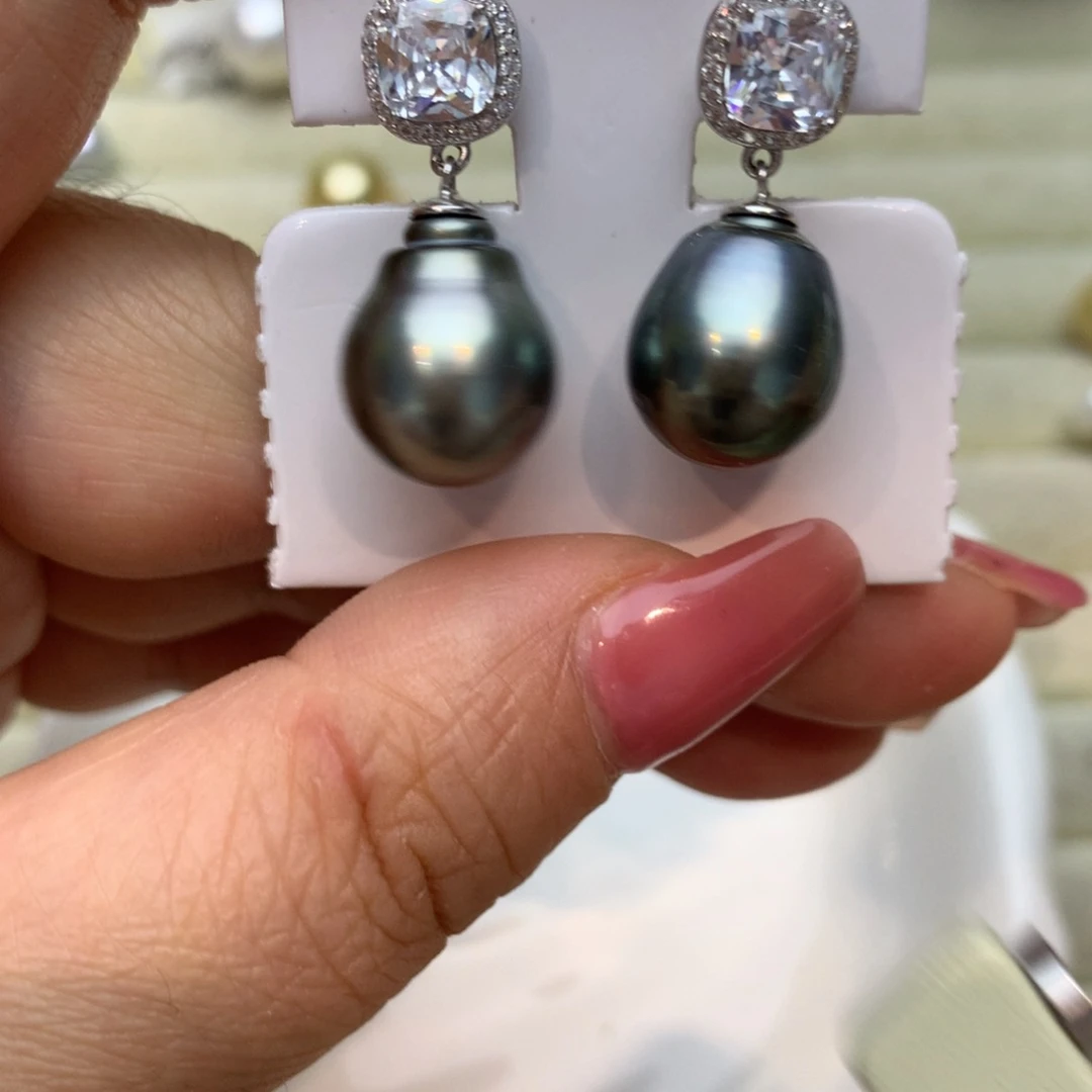 银S925镶嵌海水珍珠耳饰