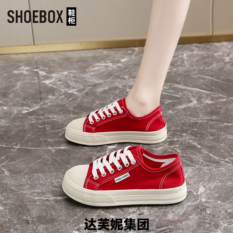 SHOEBOX鞋柜帆布鞋女2025新款秋季女鞋时尚爆款低帮板鞋运动鞋
