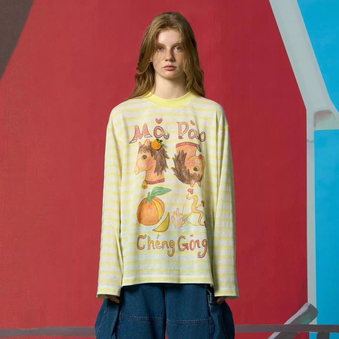 【现货】CHEERi UPi2026早春新款马到成功条纹长袖T恤