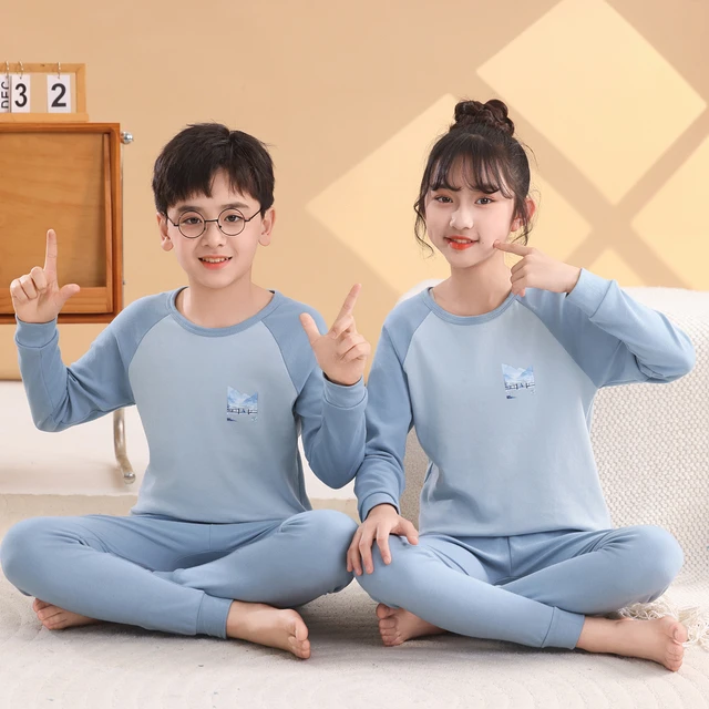 儿童内衣套组棉男童秋衣卫生裤女童棉大童青少年薄款保暖棉毛