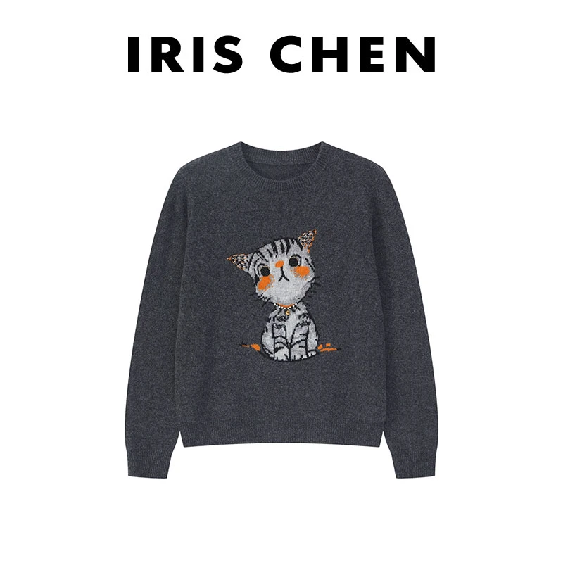 IRIS CHEN 招财猫 2025秋冬“100绵羊毛”卡通减龄针织衫25SY944