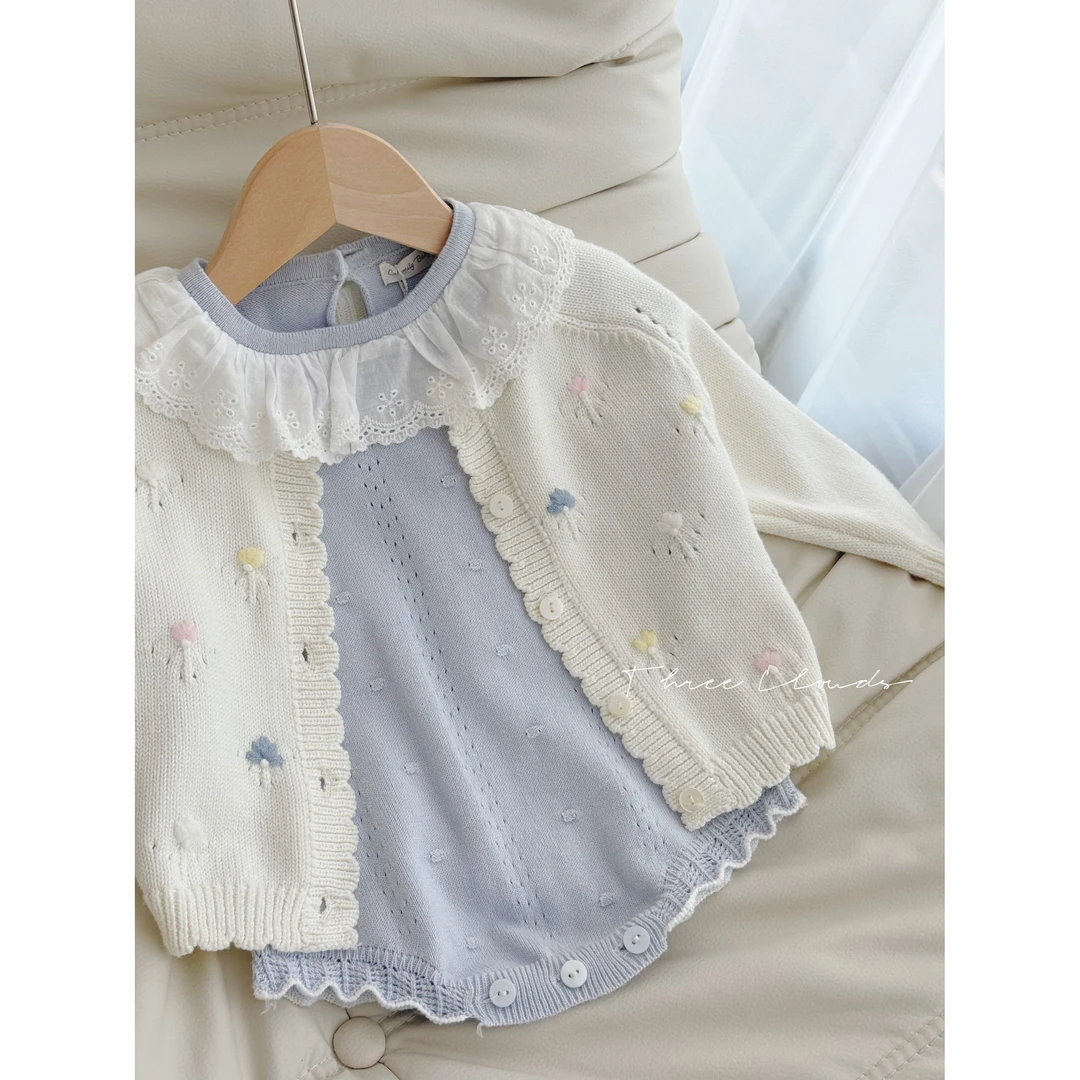 三小朵2484春秋婴幼儿荷叶领针织点点可爱公主包屁衣哈衣外套