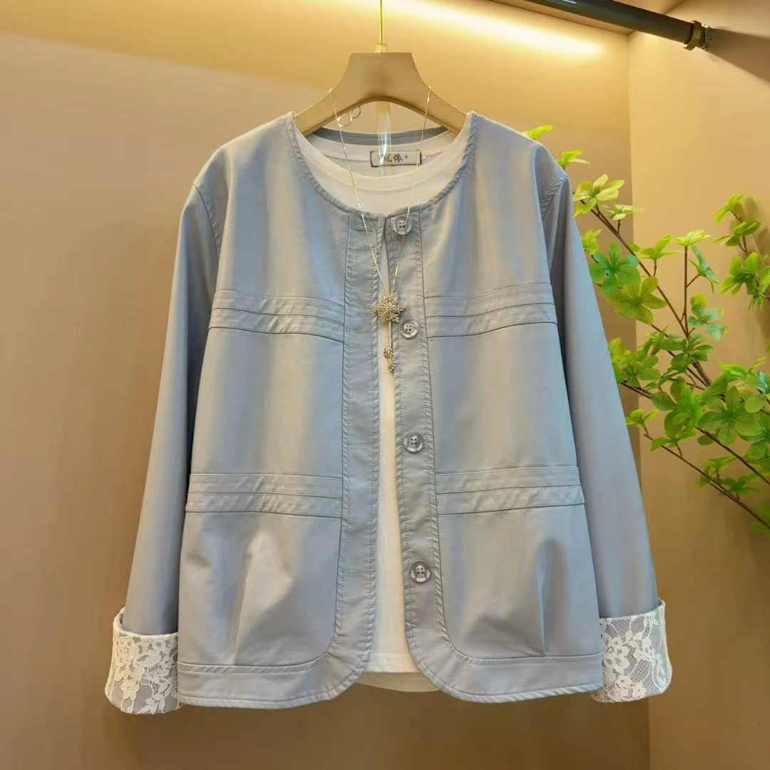 韩系洋气时尚新款拼接春季短款PU外套（长59左右）