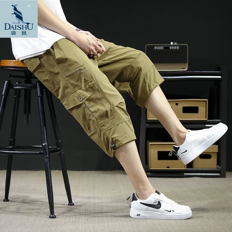 袋鼠青少年学生夏季新款工装短裤男时尚宽松薄款学院风短裤七分裤
