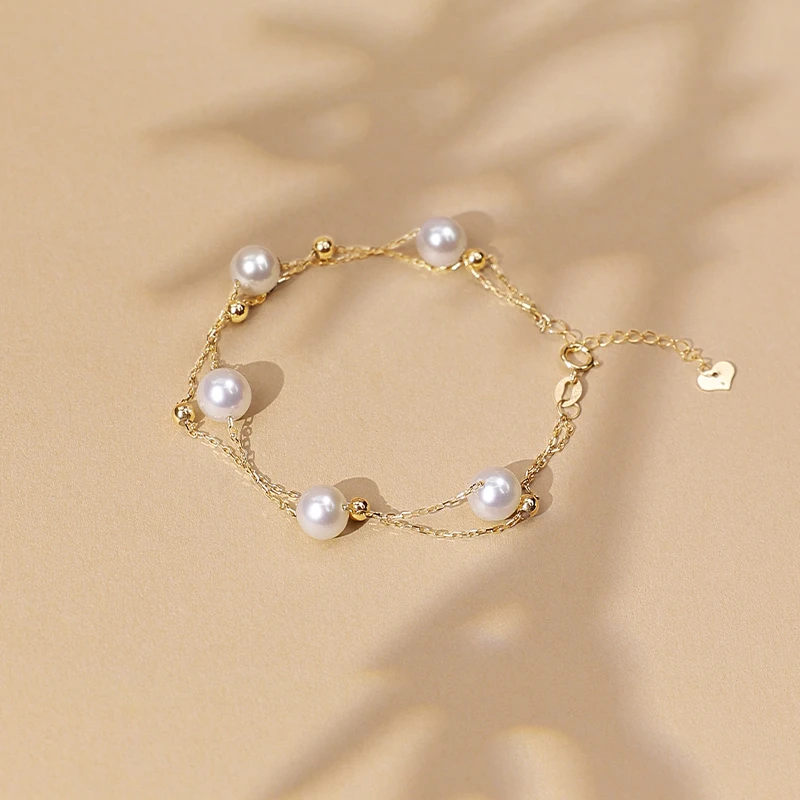 BEAUFINA珠宝 18K极光淡水珍珠手链满天星手饰送礼物送女友