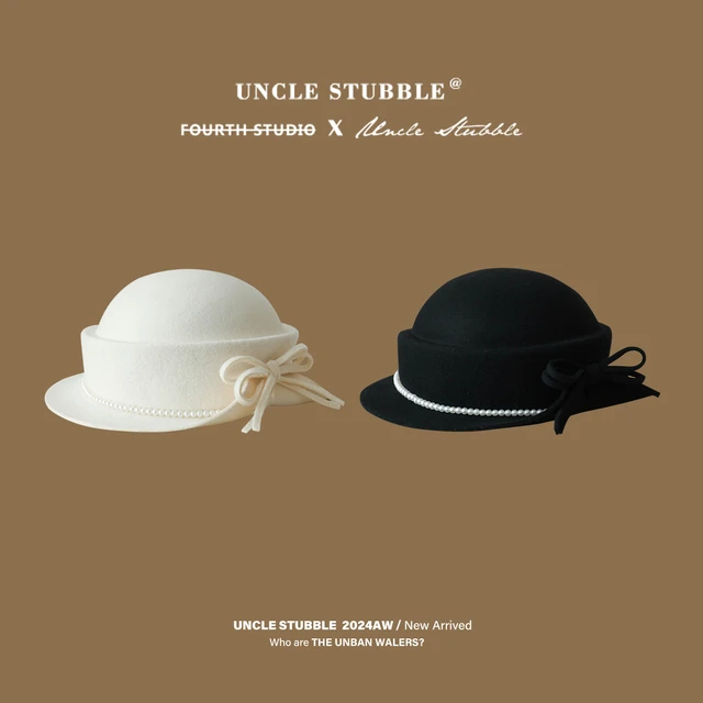 羊毛蝴蝶结小礼帽女生秋冬高级感气质千金帽黑色赫本风毛毡帽子