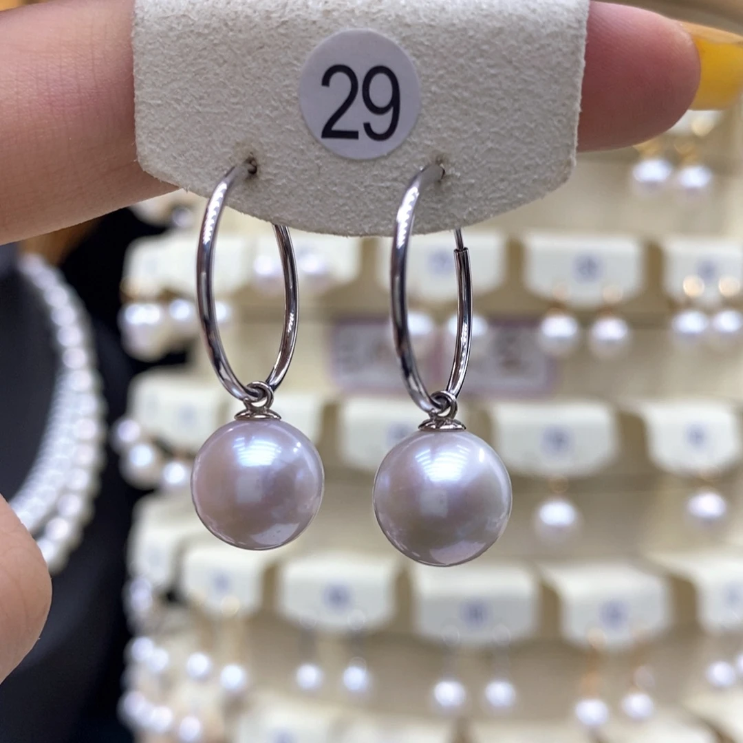 淡水珍珠银S925镶嵌耳饰