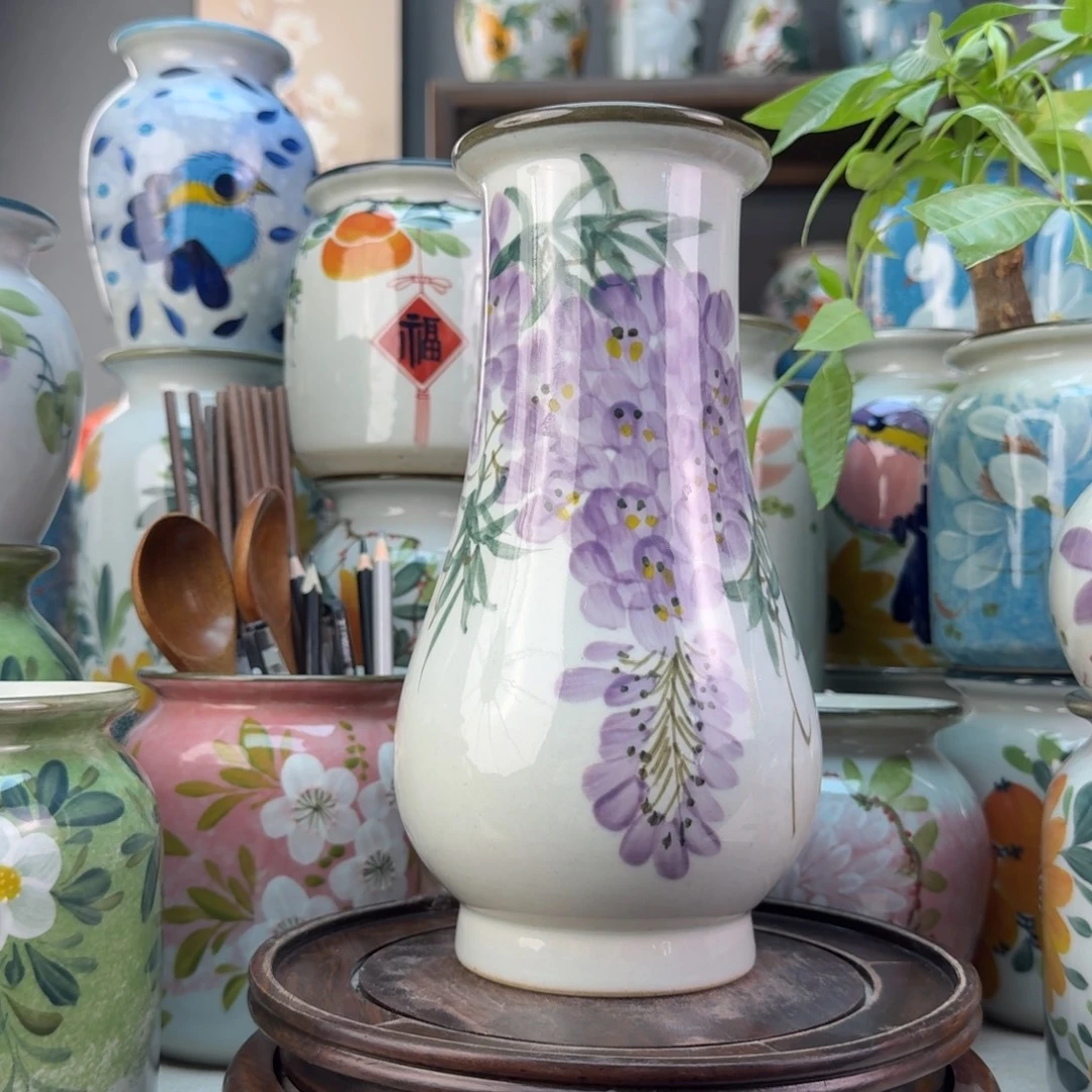 景德镇陶瓷手绘花瓶无孔