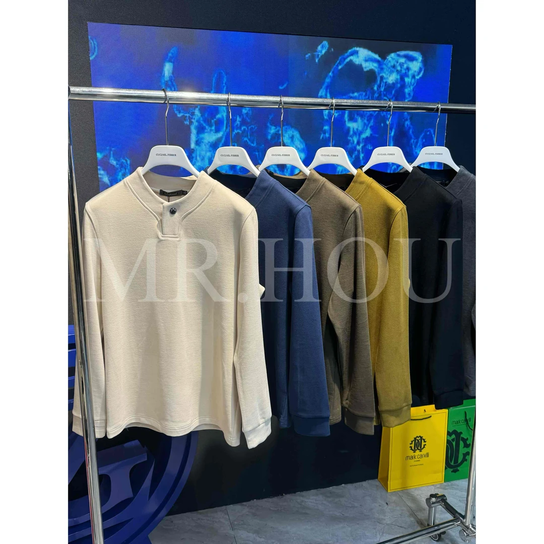 【XJ】8150 “暖姜纤维”一粒扣6色简约纯色大气天丝混纺修身T恤