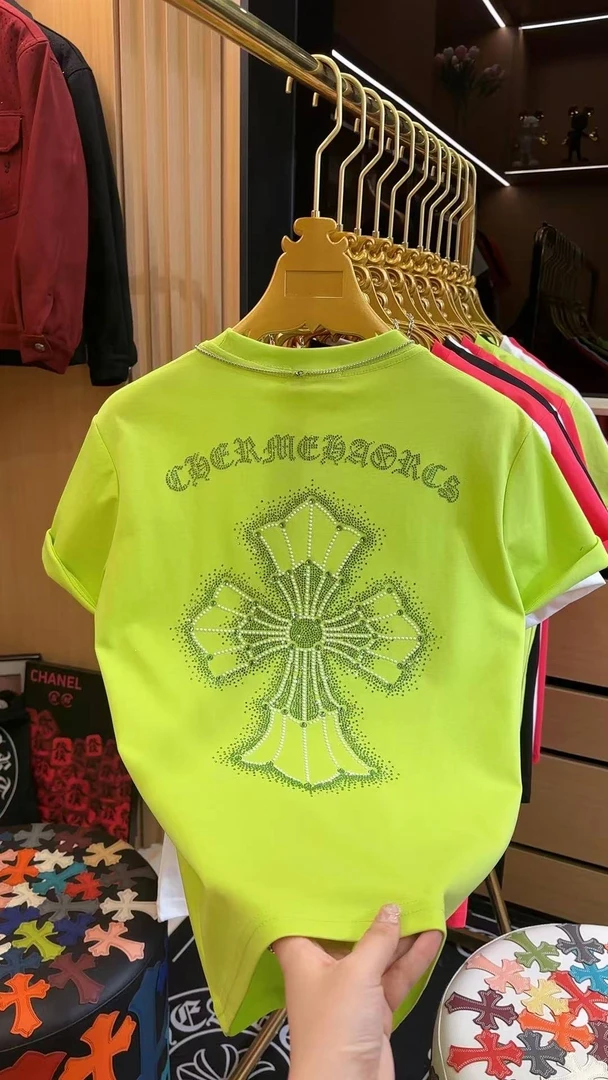 1199*重磅烫钻十字梵文男女短袖时尚半袖宽松体恤个性