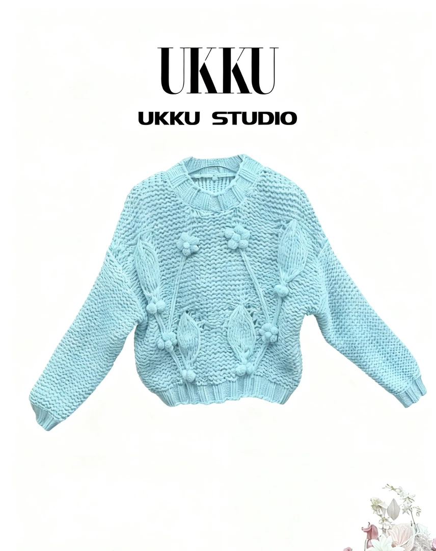 ZJ【UKKUSTUDIO】秋冬新款重工钩花立体设计感百搭毛衣外套315033
