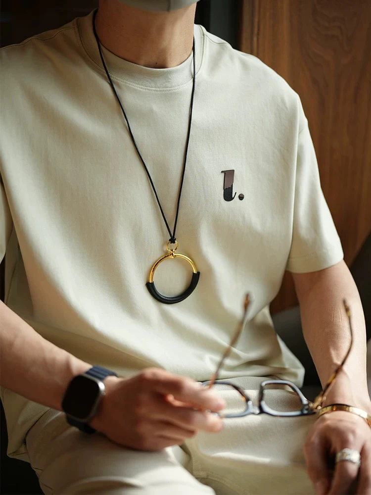 港风潮牌抽象印花简约短袖t恤男夏季时尚新款宽松痞帅圆领半袖T恤