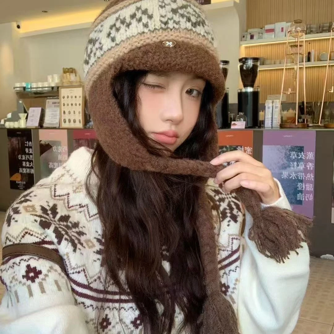 可爱毛线帽子女秋冬针织帽显脸小护耳保暖防寒包头百搭