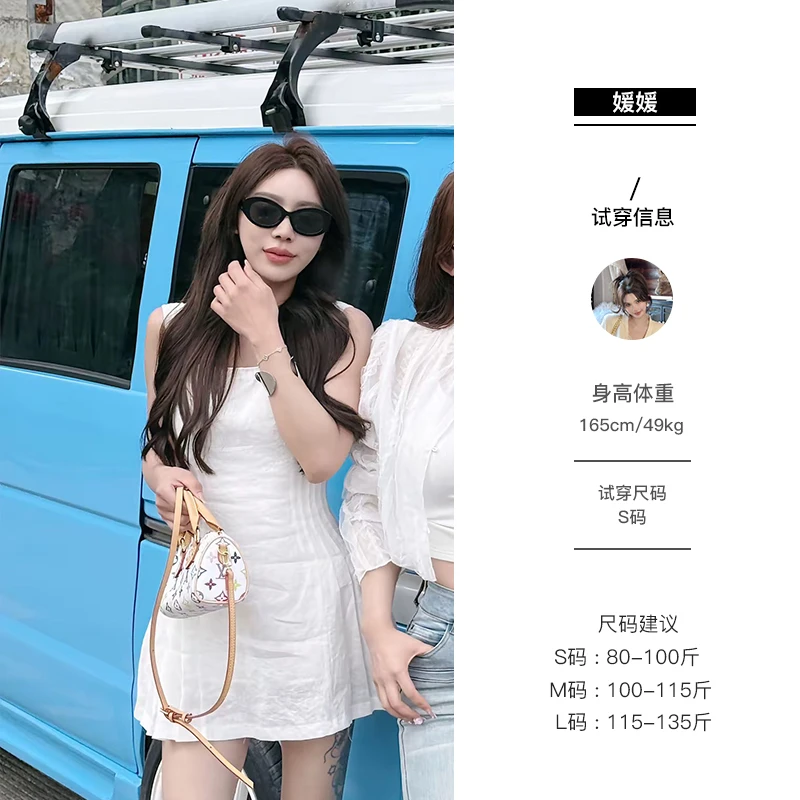媛媛【白色情人】夏季法式新款短款亚麻连衣裙高级感显瘦短裙#Q1202