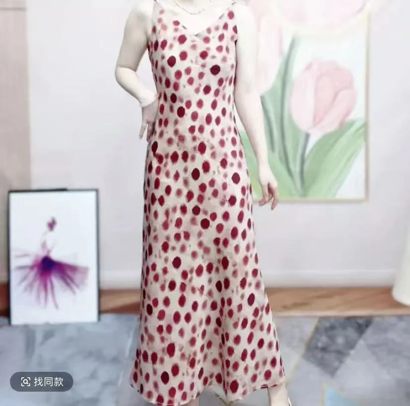 【吊带鱼尾裙】可调节45度斜裁水墨吊带裙修身显瘦碎花复古连衣裙