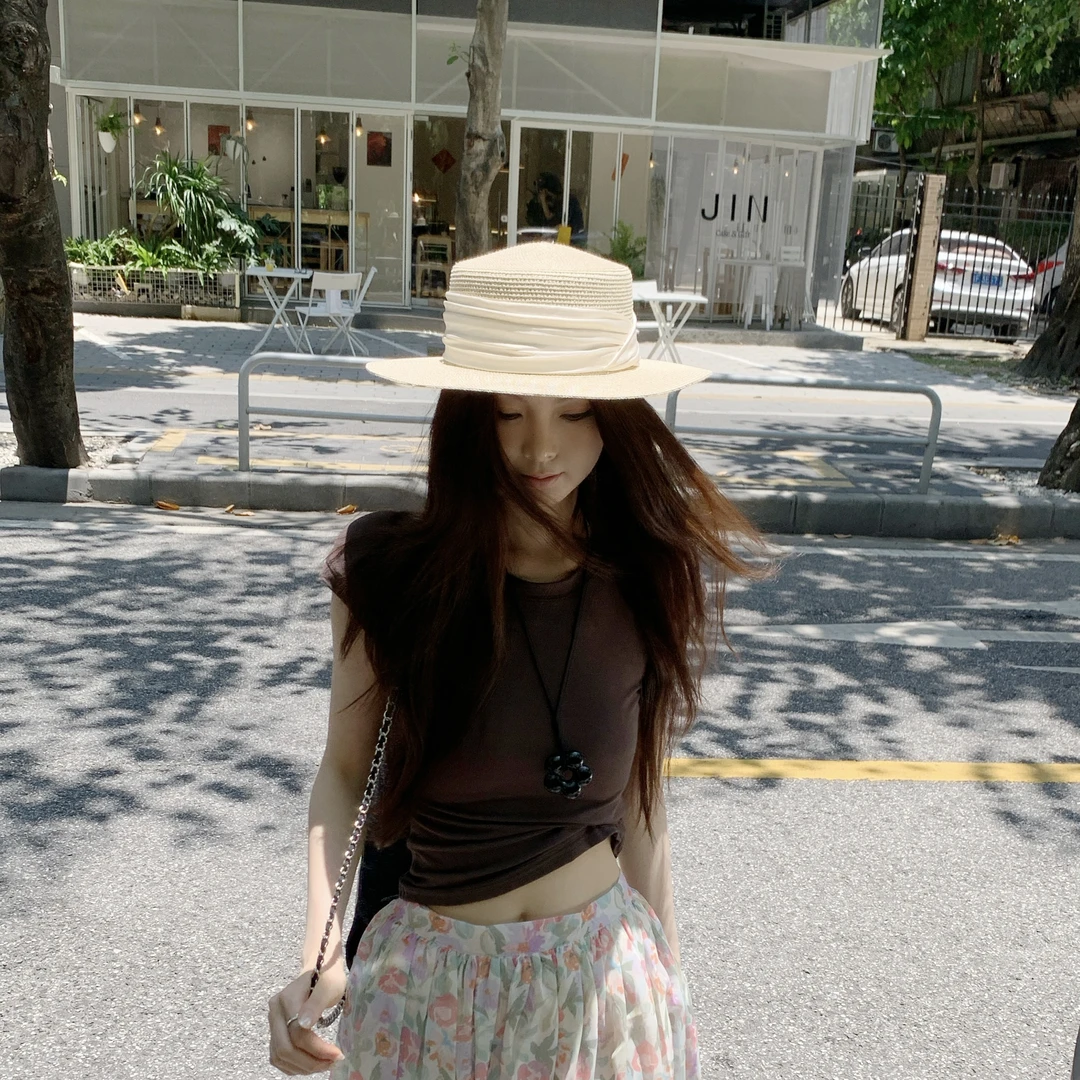 焦糖布丁～韩系复古百搭好穿圆领T恤显瘦ins辣妹修身夏季