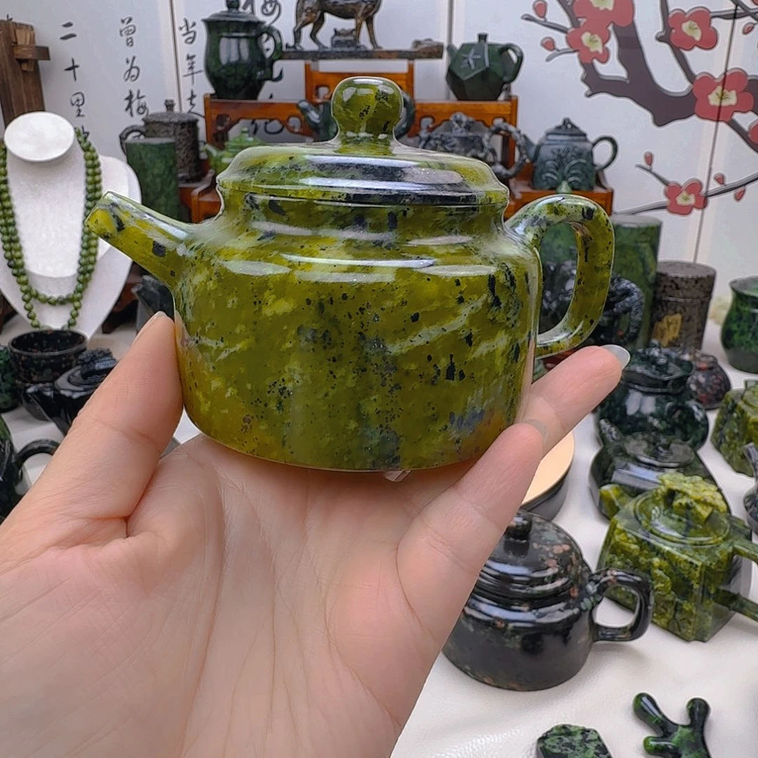 同***动未镶嵌蛇纹石玉藏玉药王石精美茶壶