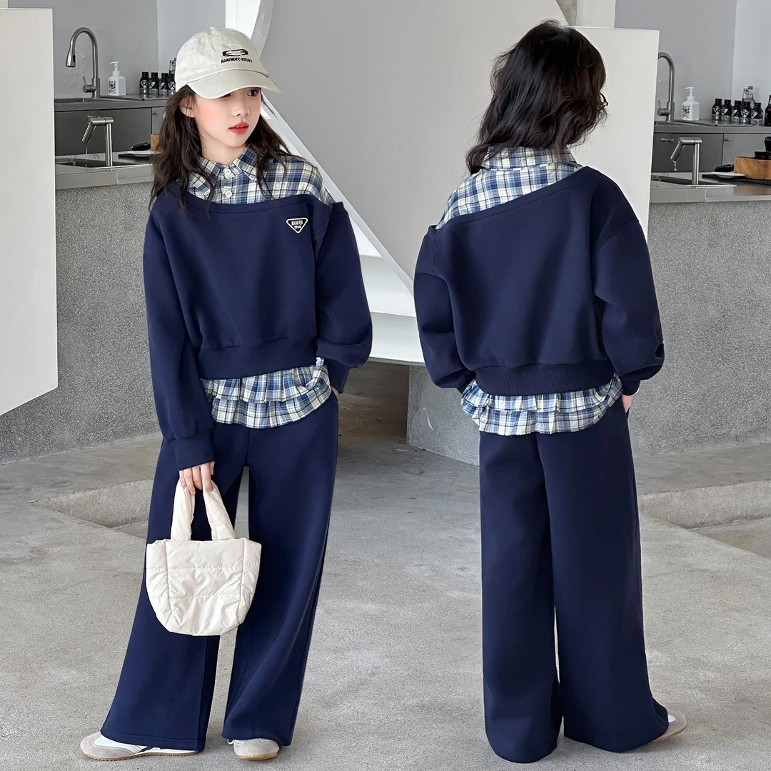 女童洋气套装2025春秋时髦中大童秋装两件套爆款假两件QSC2387