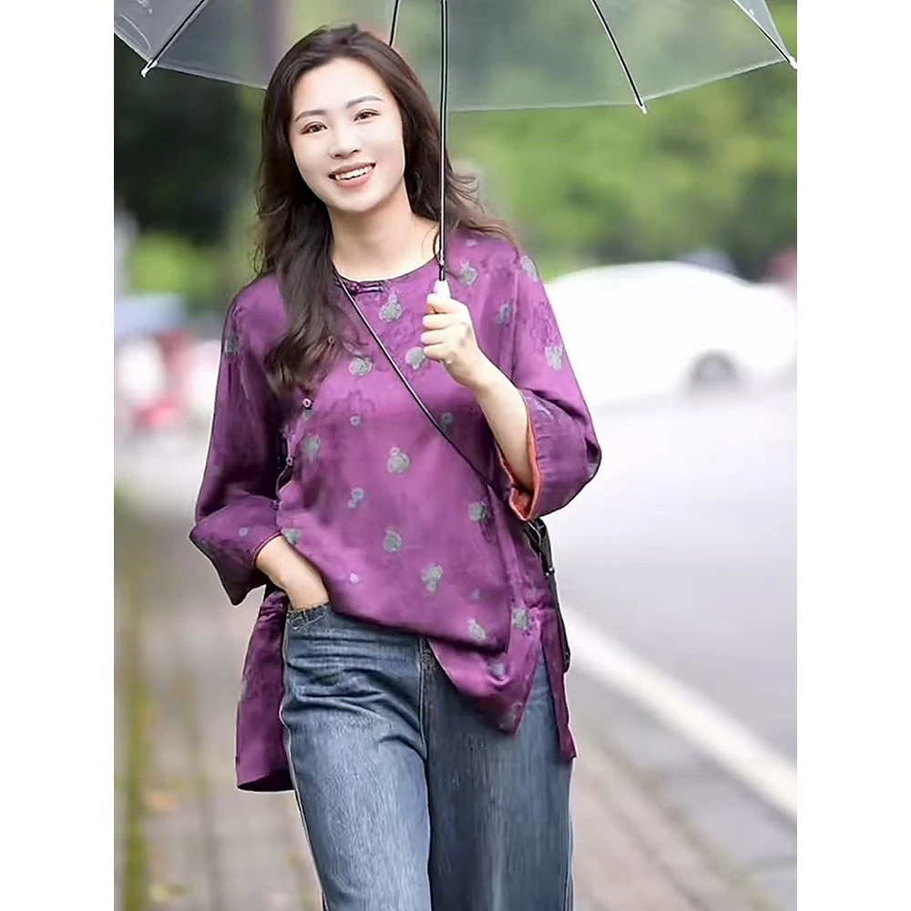 新中式国风女装知性风上衣2025早秋新款老钱风松弛感改良唐装衬衫