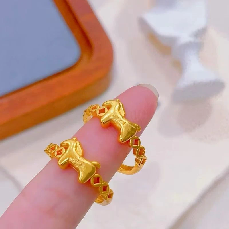 【马上有钱】镂空币小马开口戒指女2026本命年指环（单个装）
