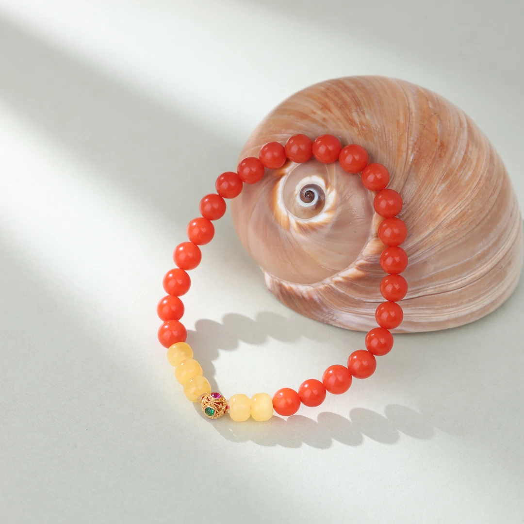 【央博玉】18K哑光蜜蜡南红手串-YB93700074-多样性发一|BNH3