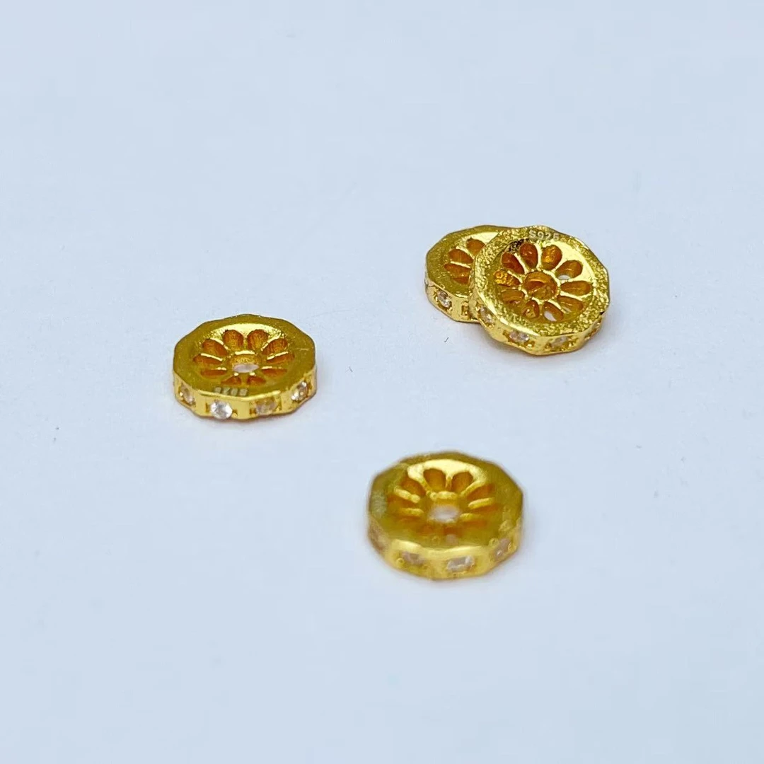 925银银制品 【萌宝饰品】B163金色车轮隔片古法镶嵌DIY配件1.4*6mm