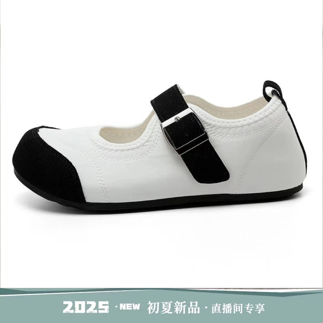 2025夏季新款玛丽珍平底休闲鞋甜美学院风防滑单鞋透气拼色小白鞋