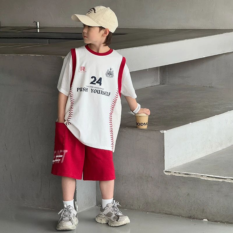 男童夏装短袖套装2025新款儿童篮球服T恤薄款运动训练球服两件套