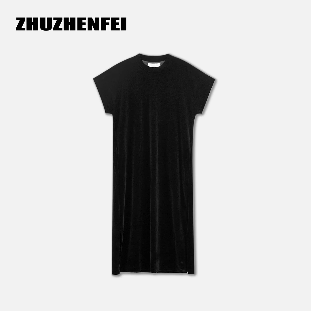 ZHUZHENFEI【夜绒星辉】连衣裙圆领黑色时尚简约女士纯色Z353028
