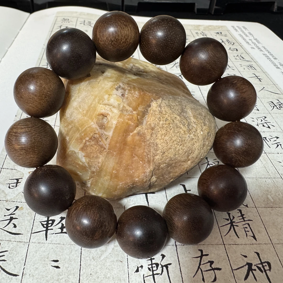 Z-480【文莱黑棋黑油糖结老料手串】单圈18.3mm，47.3g