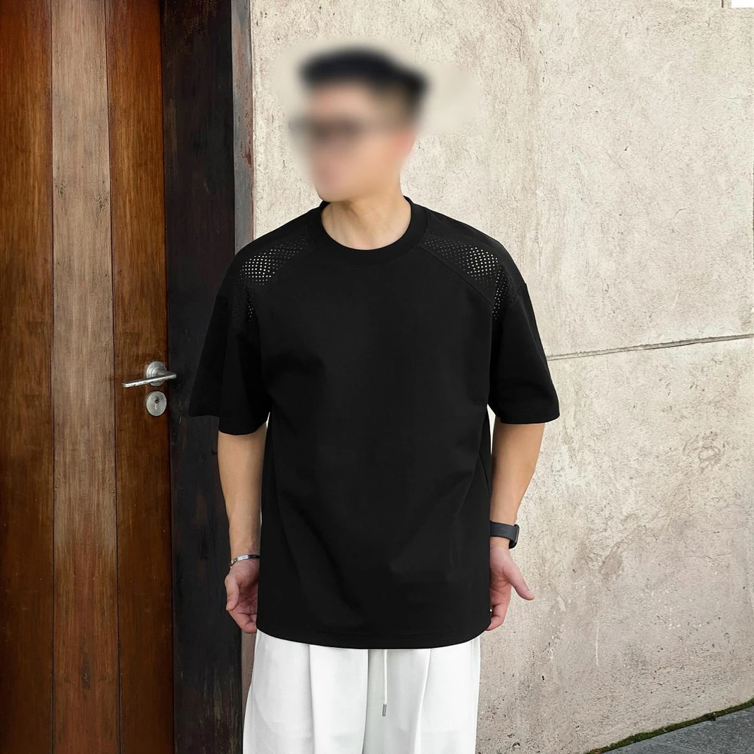 大码300斤网眼冰感双面短袖t恤男新款宽松吸汗透气痞帅运动上衣服