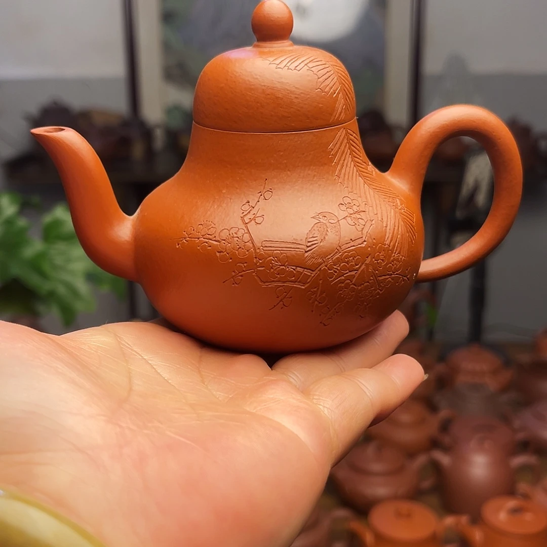 龙***虾紫砂壶原矿赵庄皱皮朱泥全手工壶